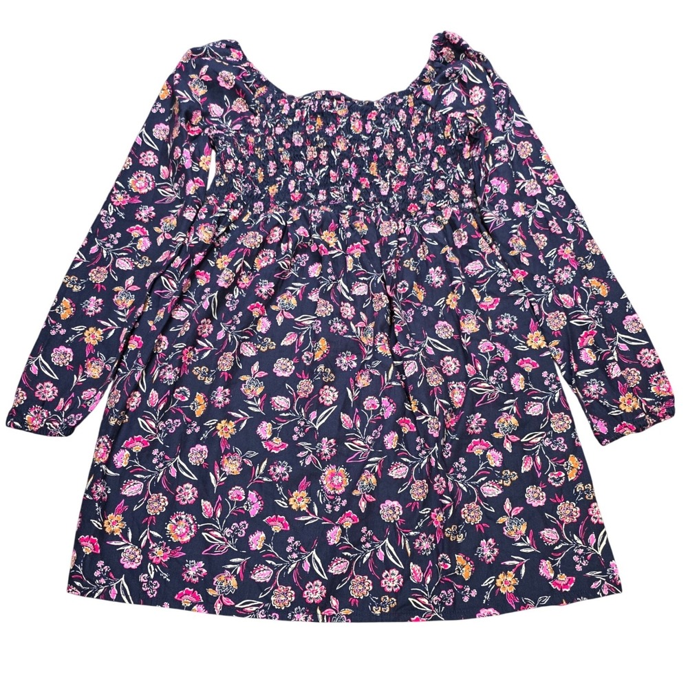 Gap Kids Smocked Long Sleeve Dress Girl's Size M 7/8 Navy Pink Floral Cotton